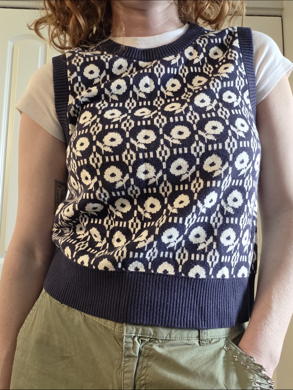 Futre Collective Navy & Cream Floral Knit Sweater Vest